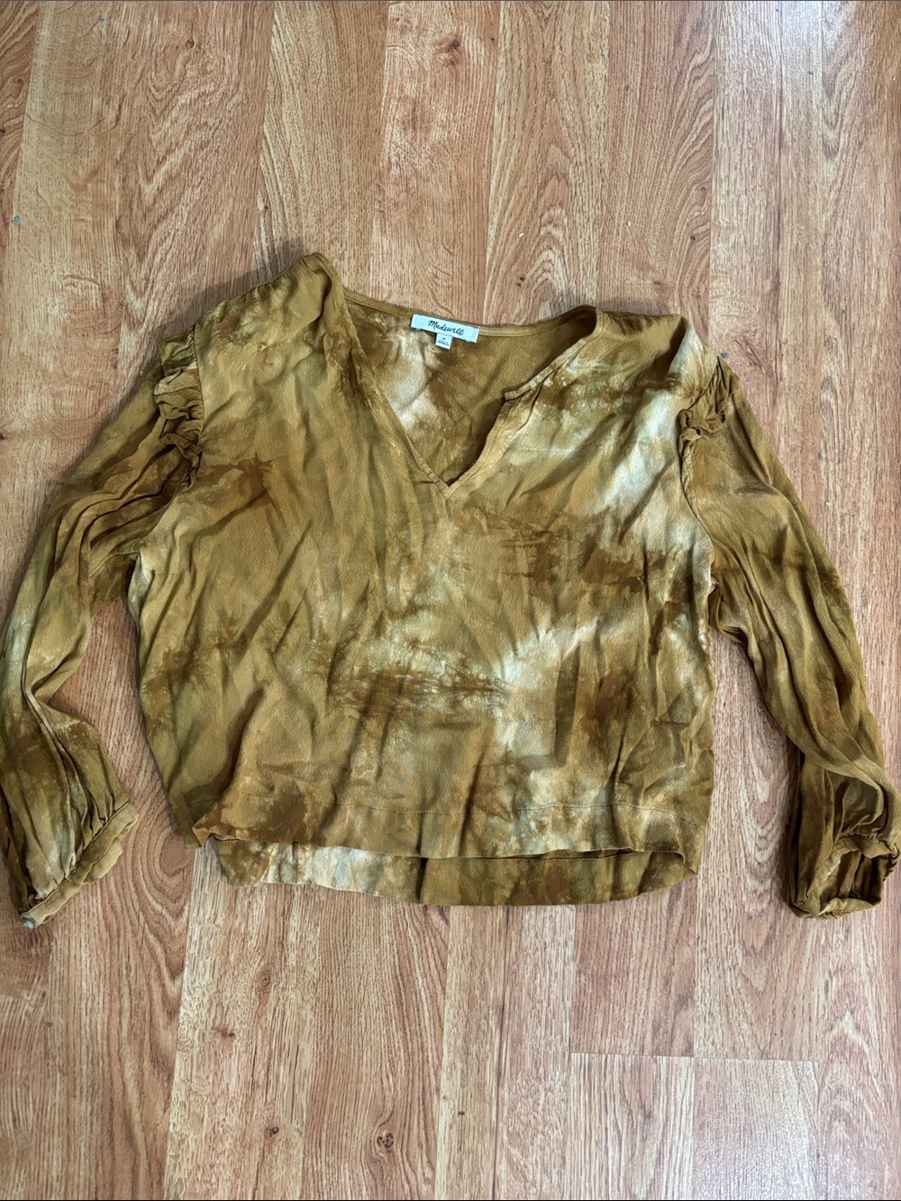 Madewell Golden Olive V-Neck Tie-Dye Blouse